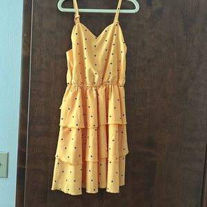 Girls, yellow, and black polkadot ruffle dress